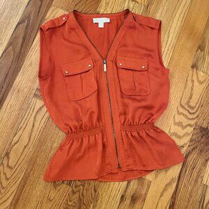 Michael Kors Orange Sleeveless Top with Zipper Detail